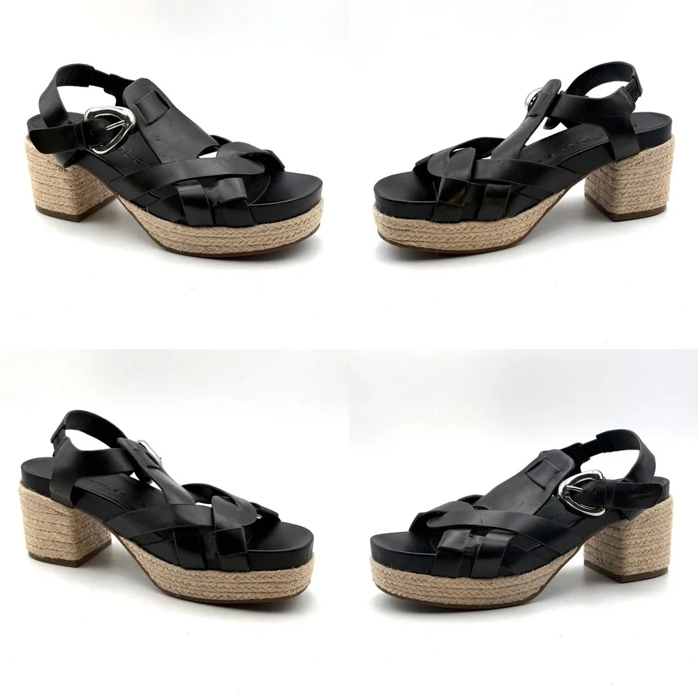 Aerosoles Chatham Wedge Sandals Womens 9.5 Black Leather Espadrille Platform